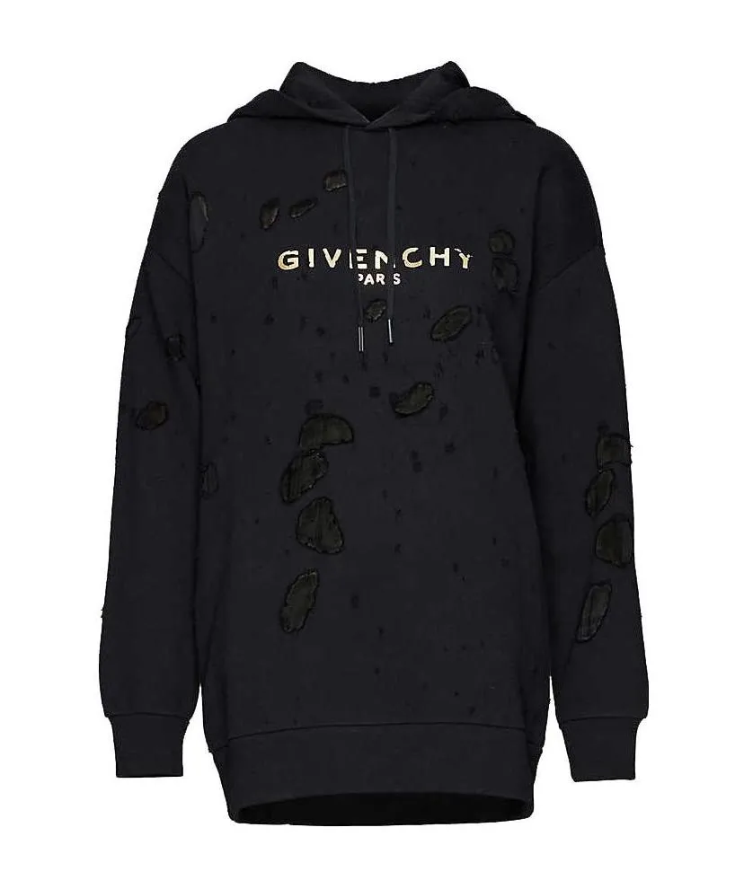Distressed Logo-Print Cotton Hoodie