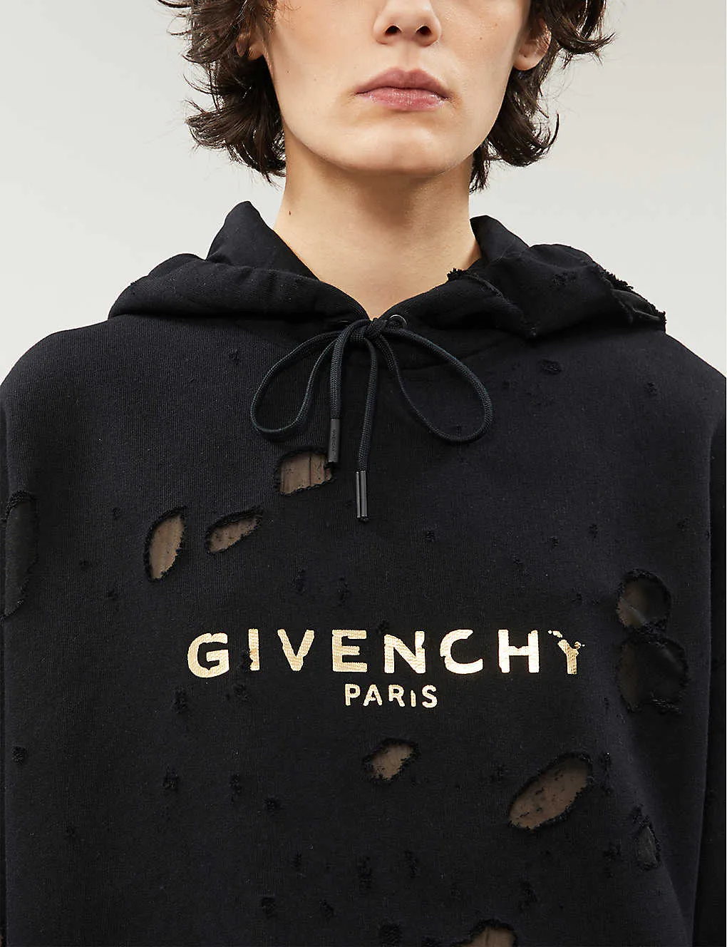 Distressed Logo-Print Cotton Hoodie