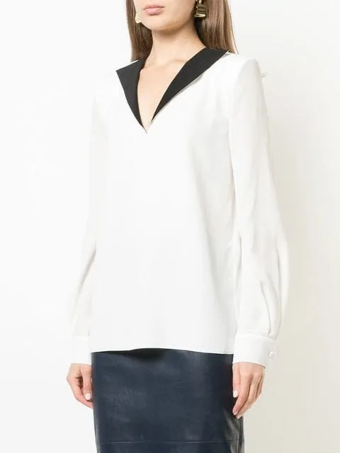 Contrast V-Neck Blouse