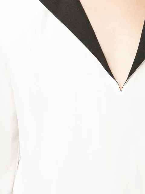 Contrast V-Neck Blouse