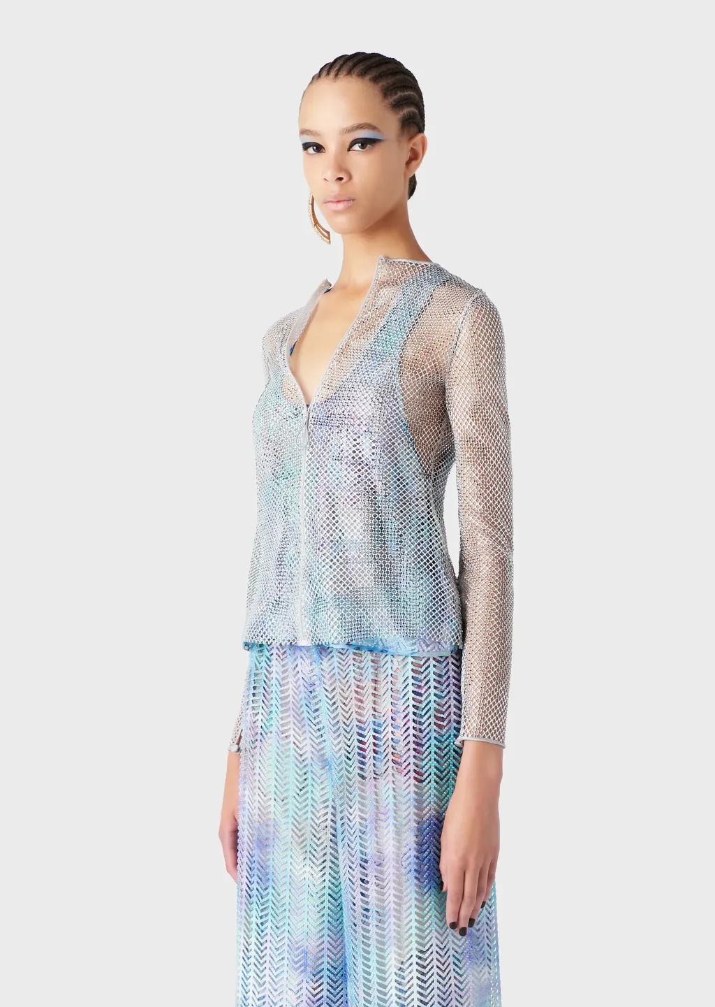Crystal Mesh Zipper Cardigan