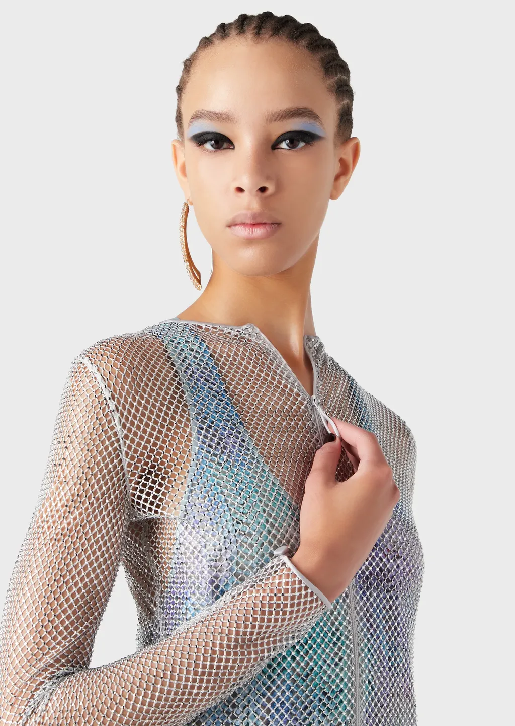 Crystal Mesh Zipper Cardigan