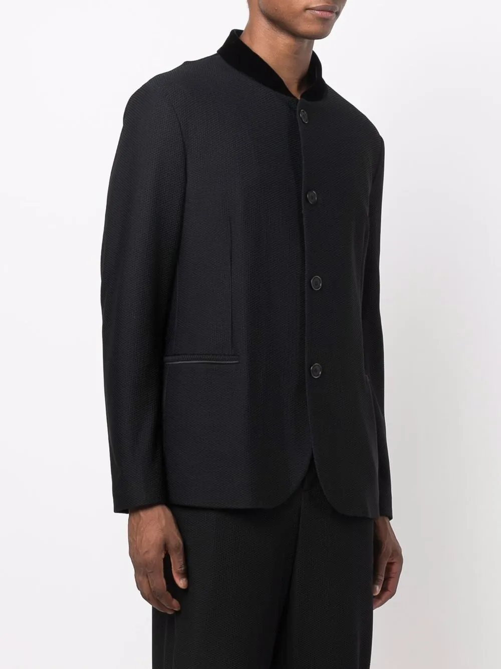 Contrast-Trim Single-Breasted Blazer