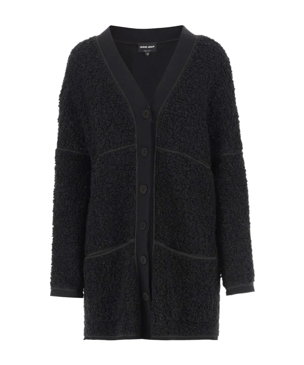 Bouclé-Effect Long Jersey Cardigan