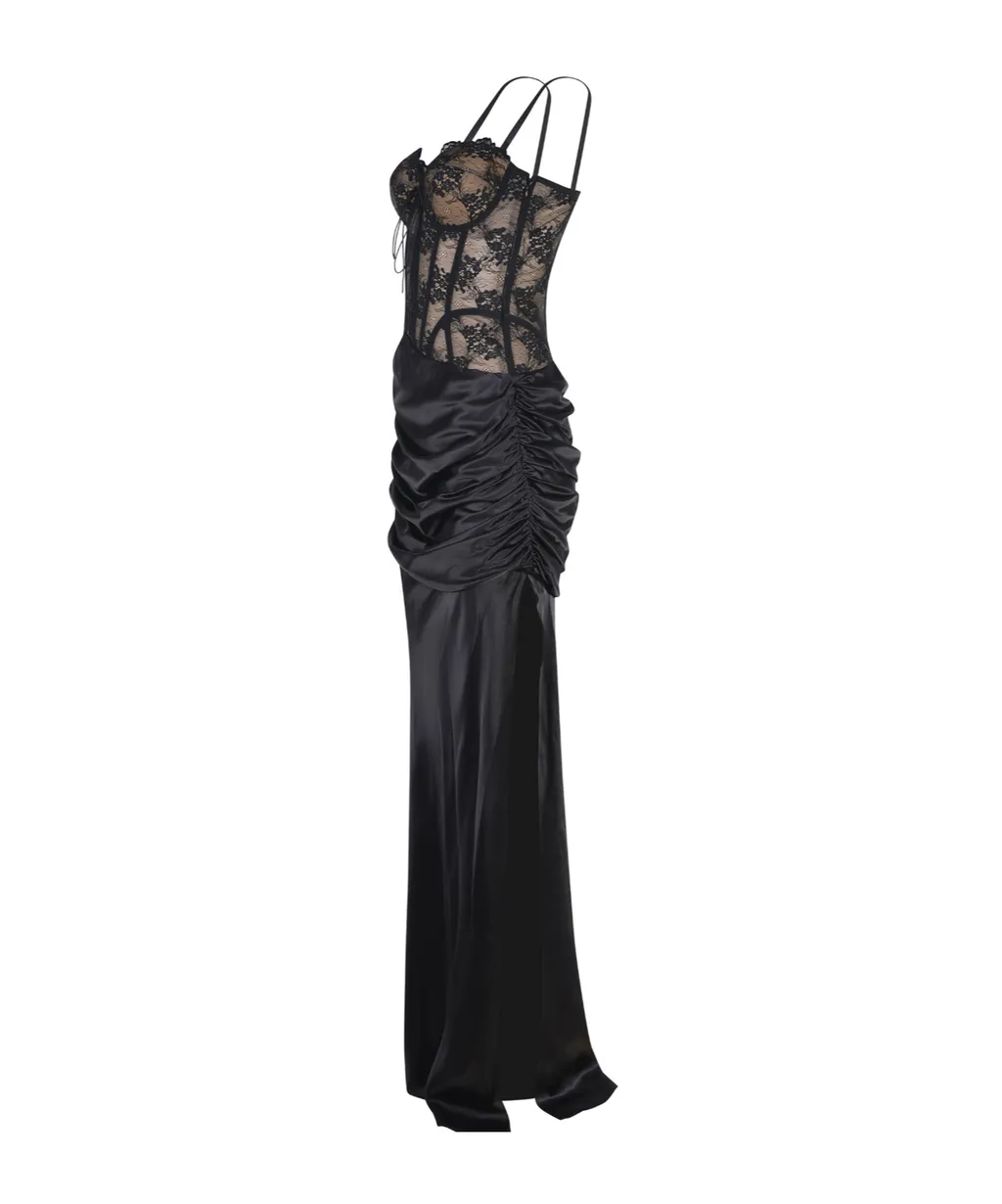 Draped Lace-Detail Dress