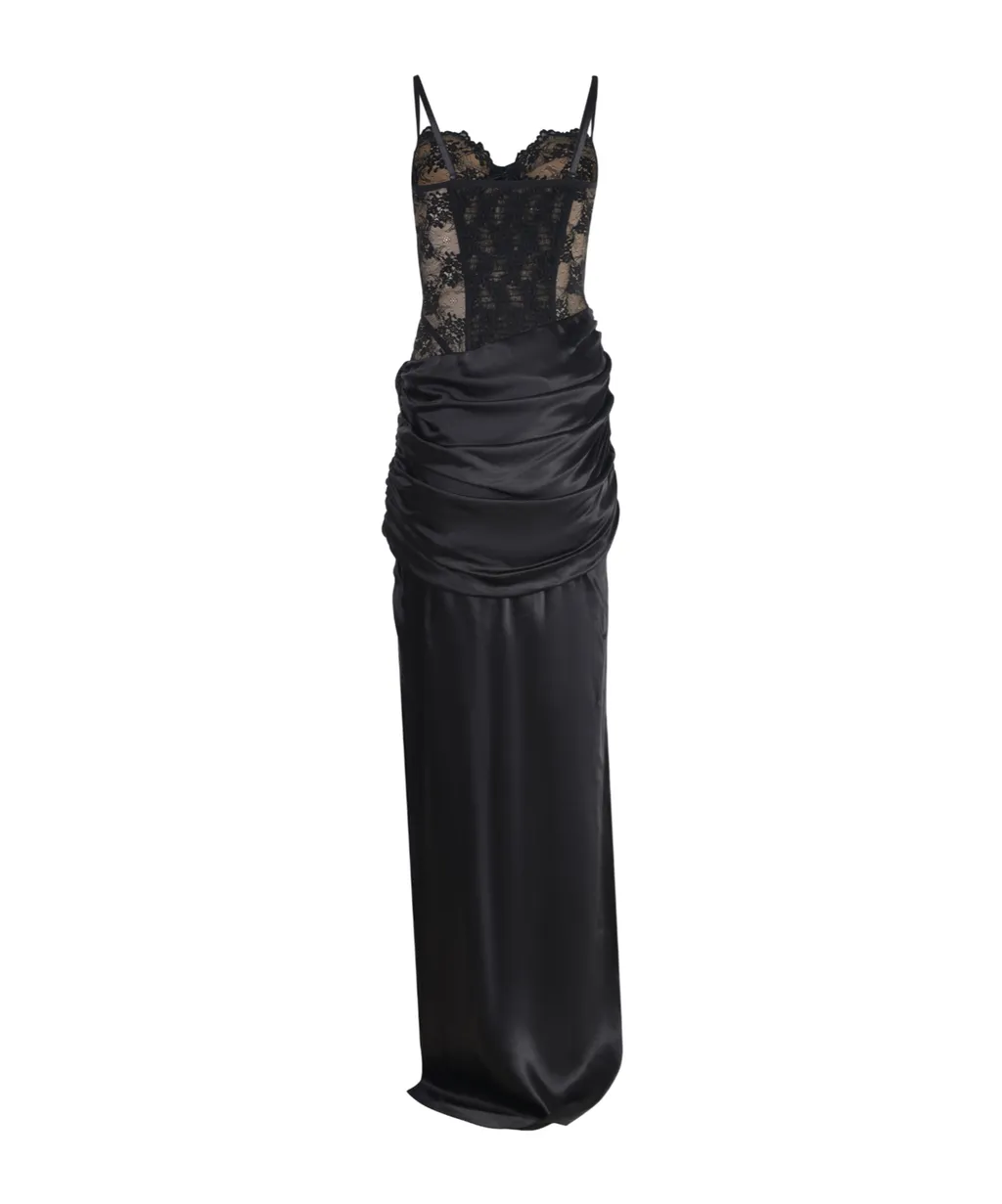 Draped Lace-Detail Dress