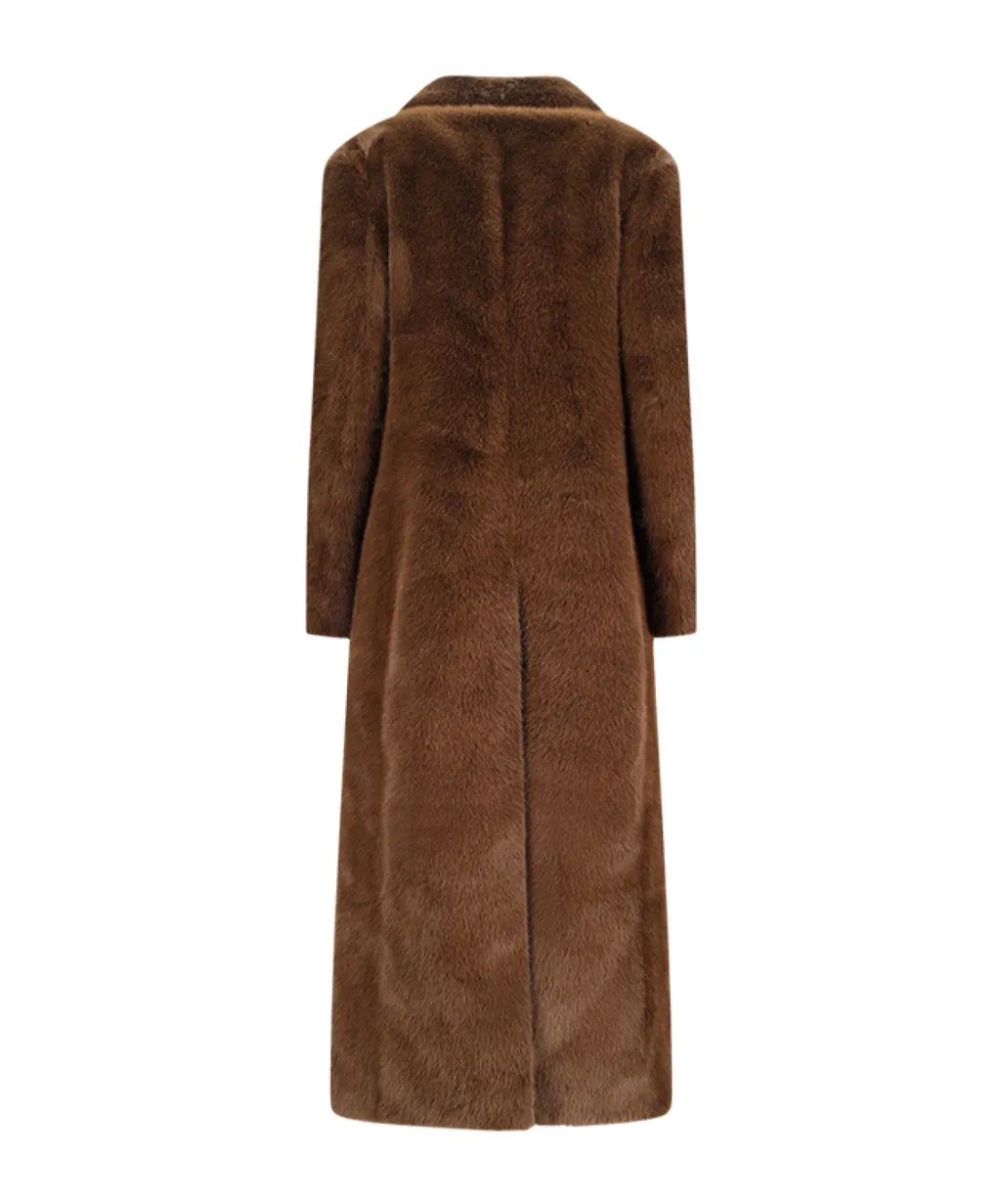 Faux-Fur Floral-Brooch Coat