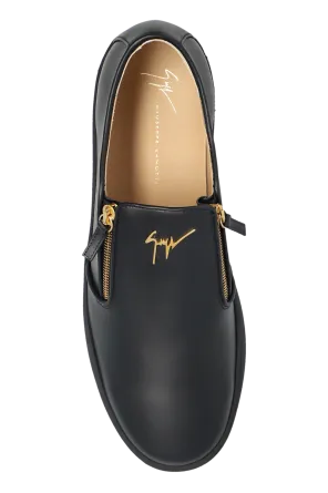 Zip-Detail Leather Sneakers