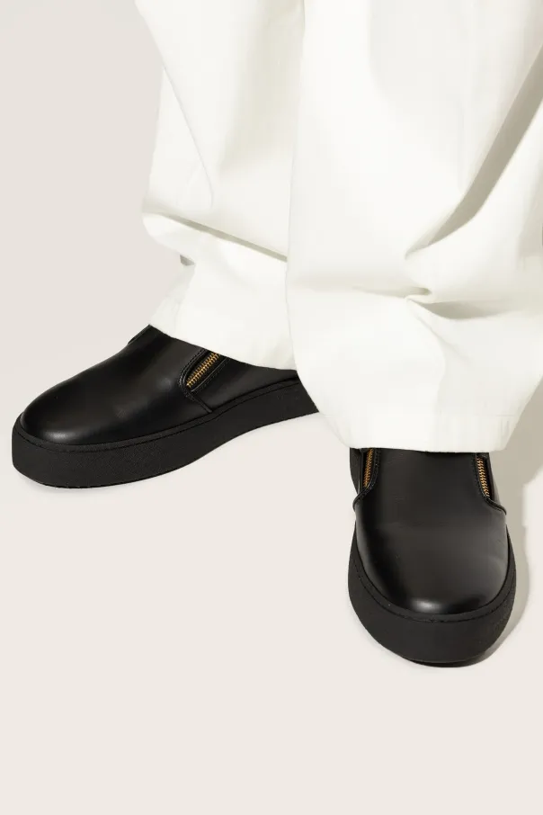 Zip-Detail Leather Sneakers