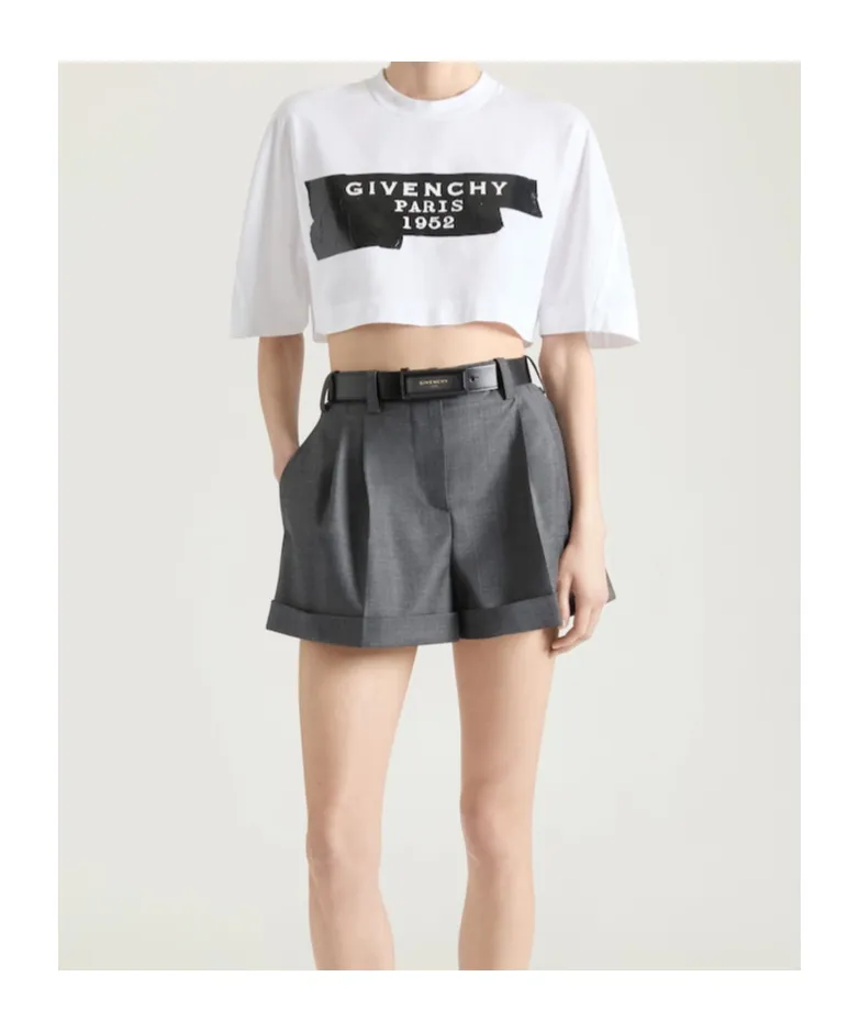 Cropped Cocoon T-Shirt In Cotton With Givenchy Tape Print