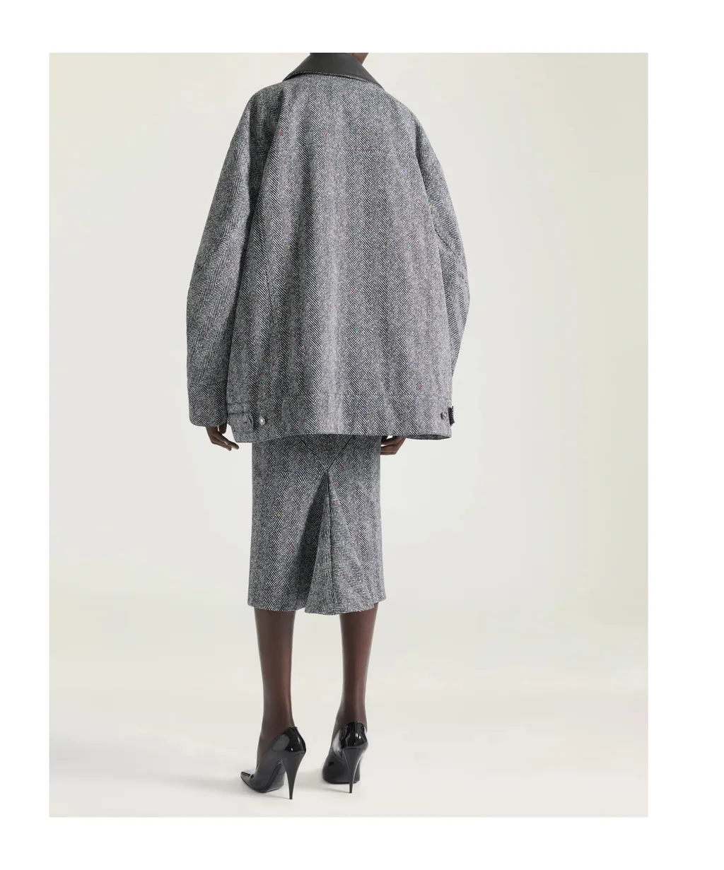 Herringbone Motif Midi Skirt