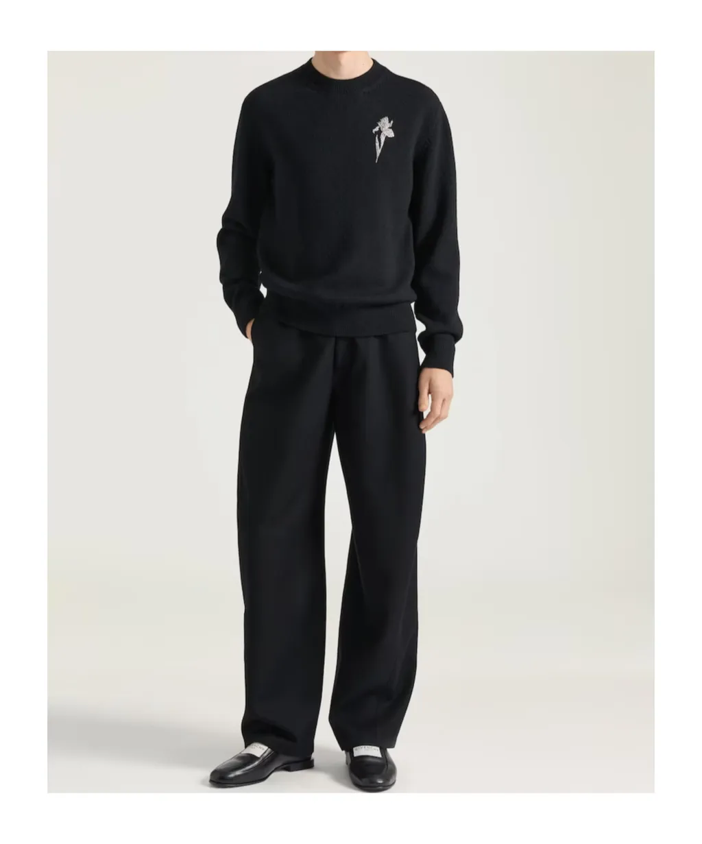 Sweater In Wool Knit With Crystal Embroidery
