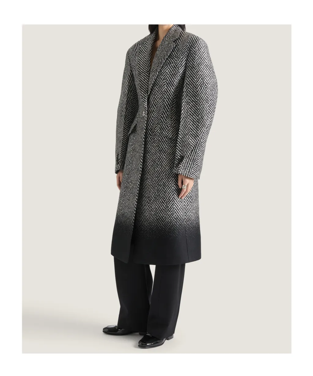 Cocoon Fitted Coat In Herringbone Jacquard Mixed Wool