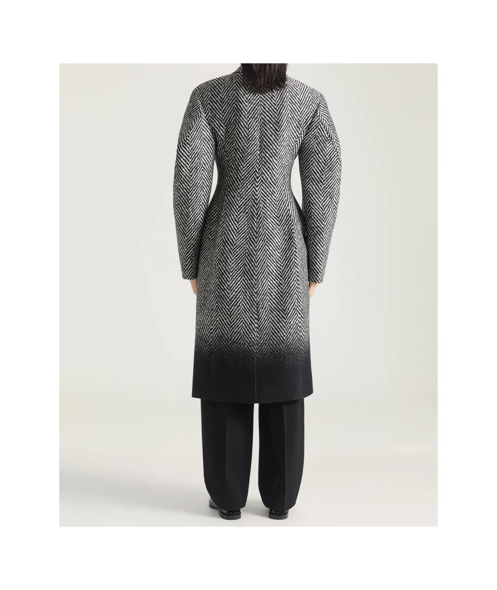 Cocoon Fitted Coat In Herringbone Jacquard Mixed Wool