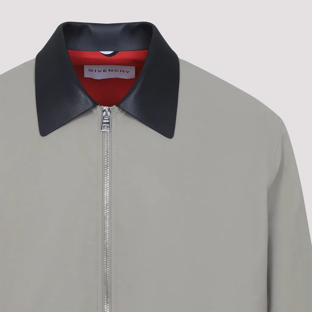 Harrington Jacket In Cotton With Leather Details