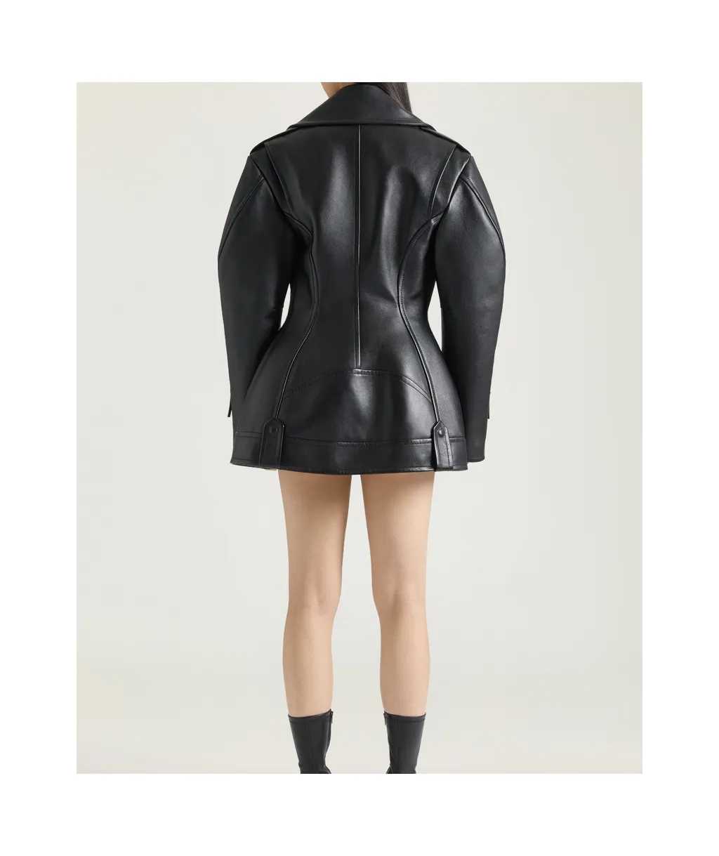 Cinched Biker Jacket In Leather
