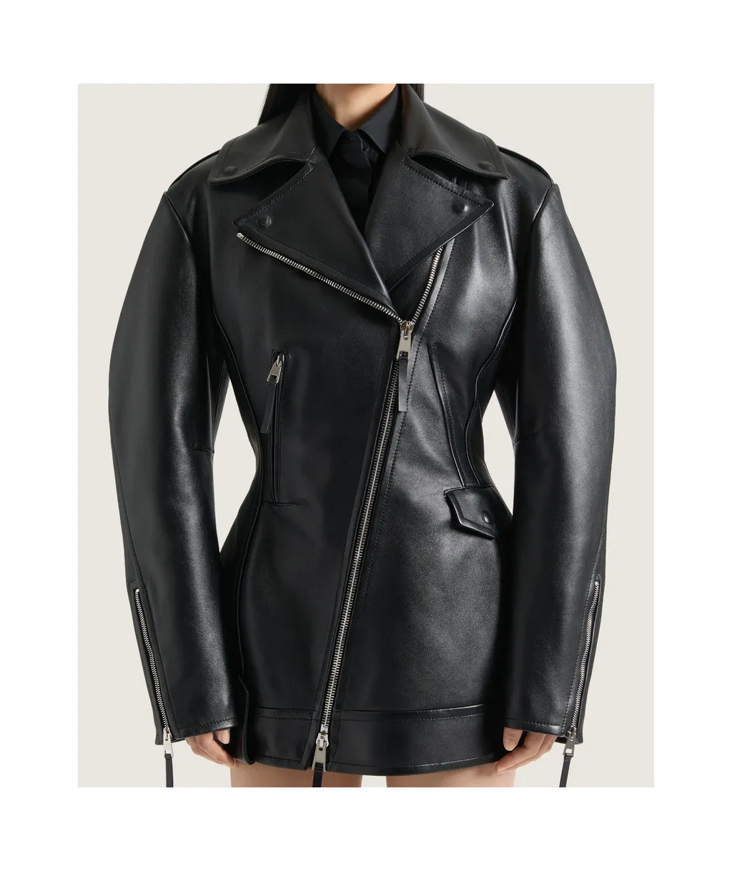 Cinched Biker Jacket In Leather
