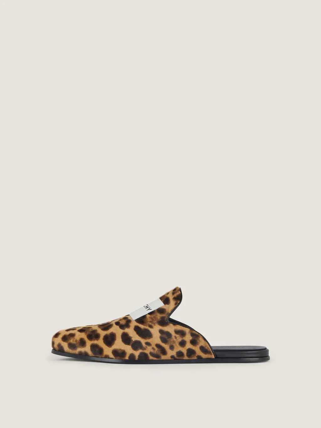 Label Flat Mules In Leather With Leopard Print