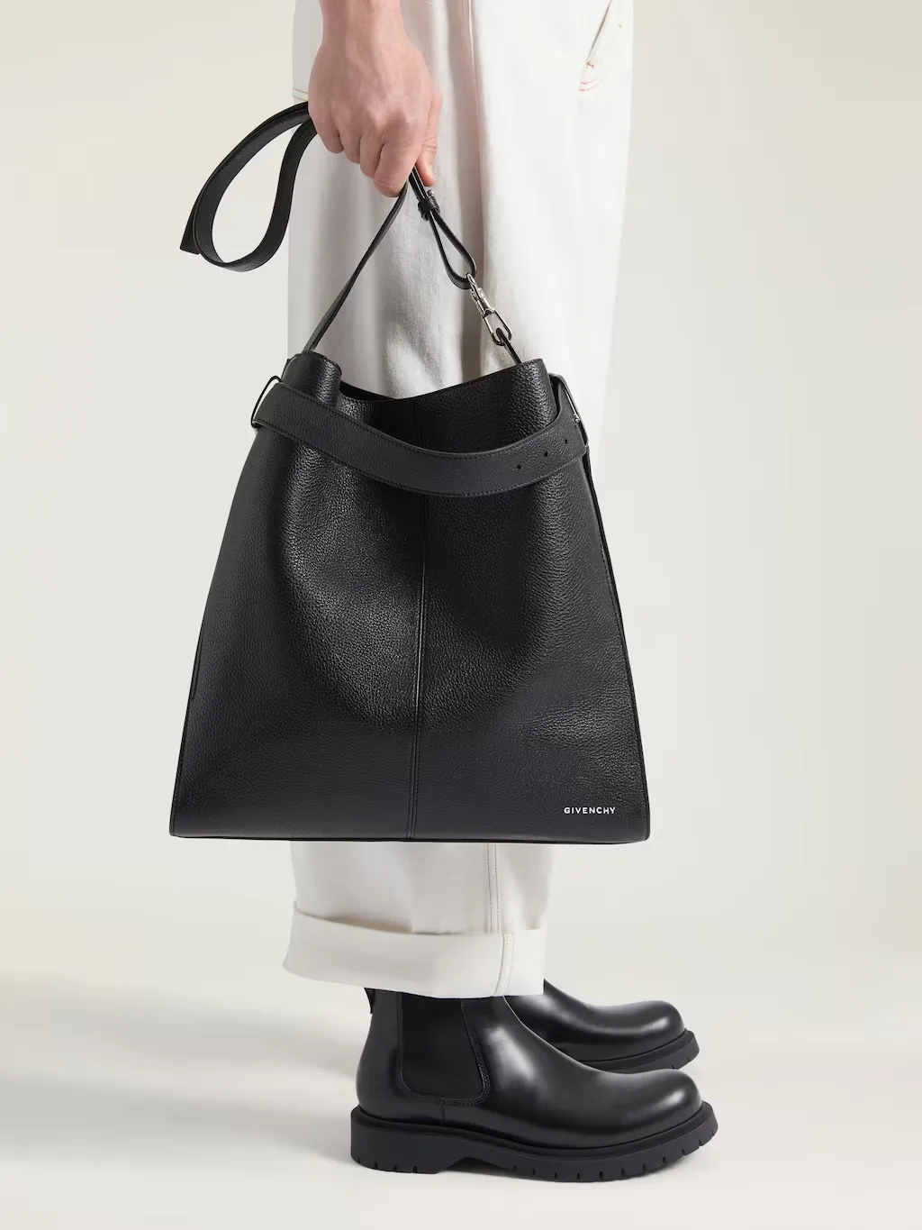 Medium Belted Hobo Bag In Grained Leather