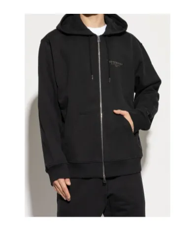 Logo Printed Zipped Drawstring Hoodie