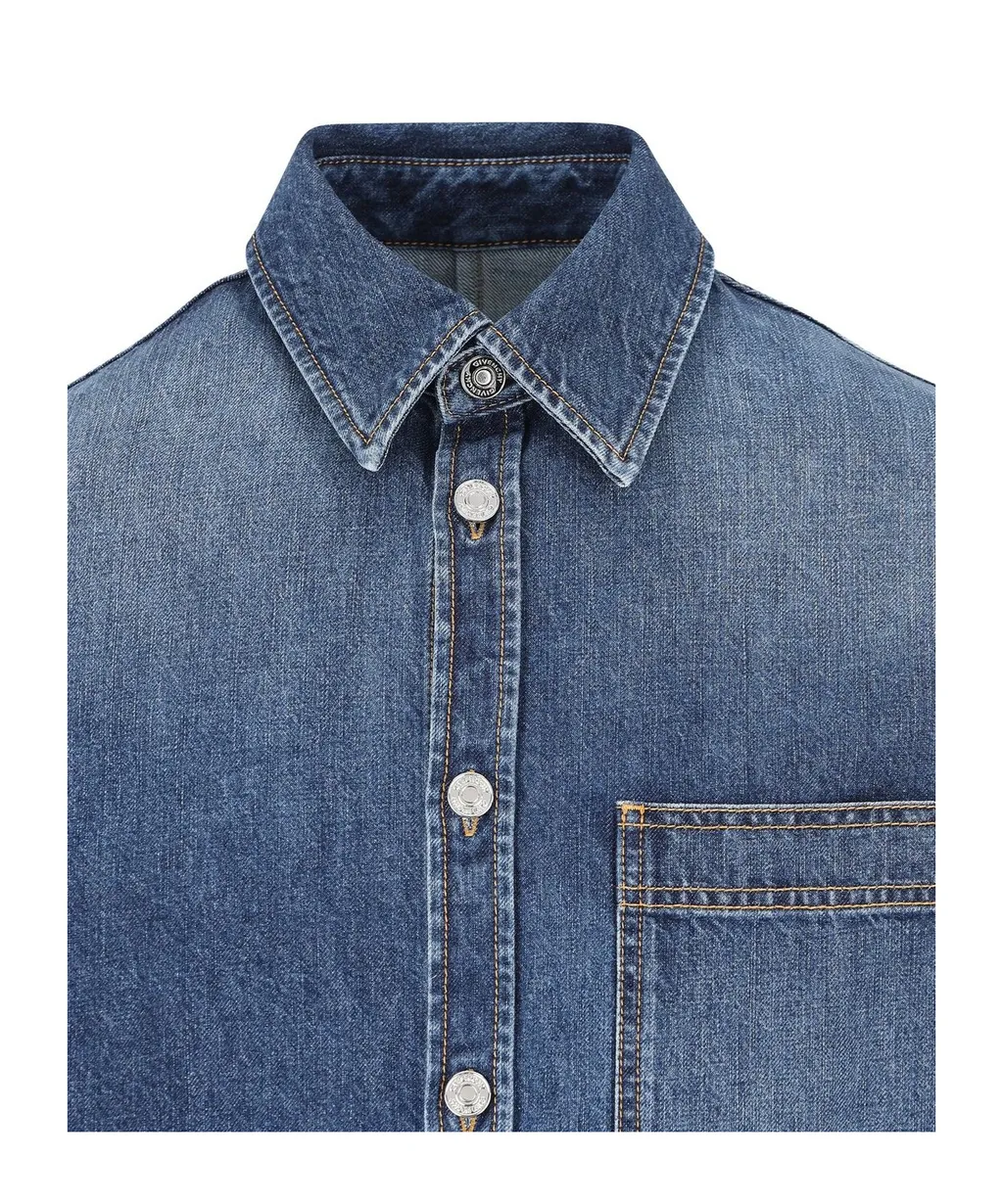 Collared Long-Sleeve Denim Shirt