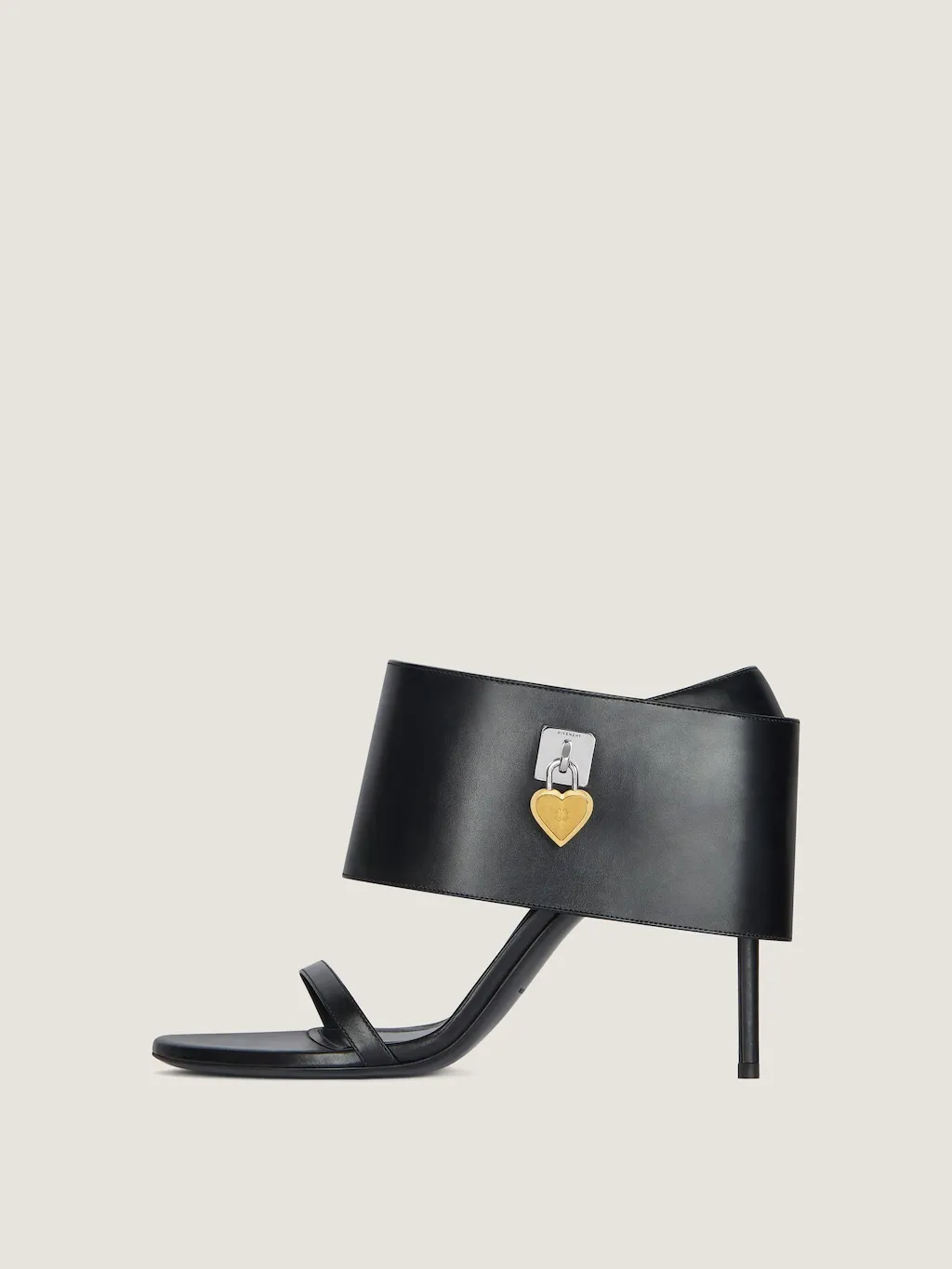 Shark Lock Heart Heeled Sandals In Leather