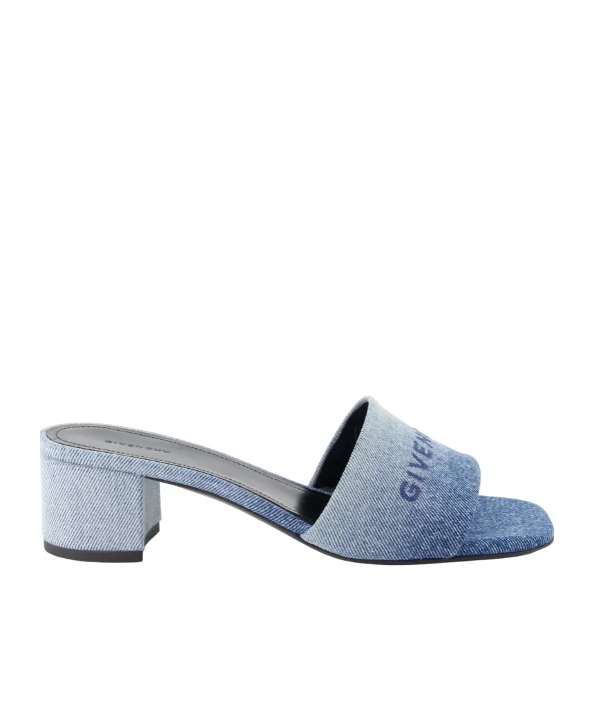 Logo Embroidered Denim Mules