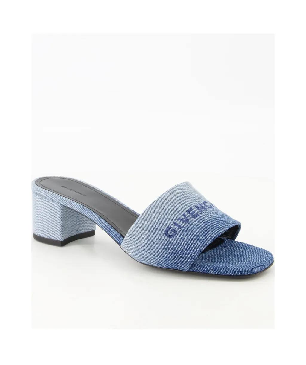 Logo Embroidered Denim Mules