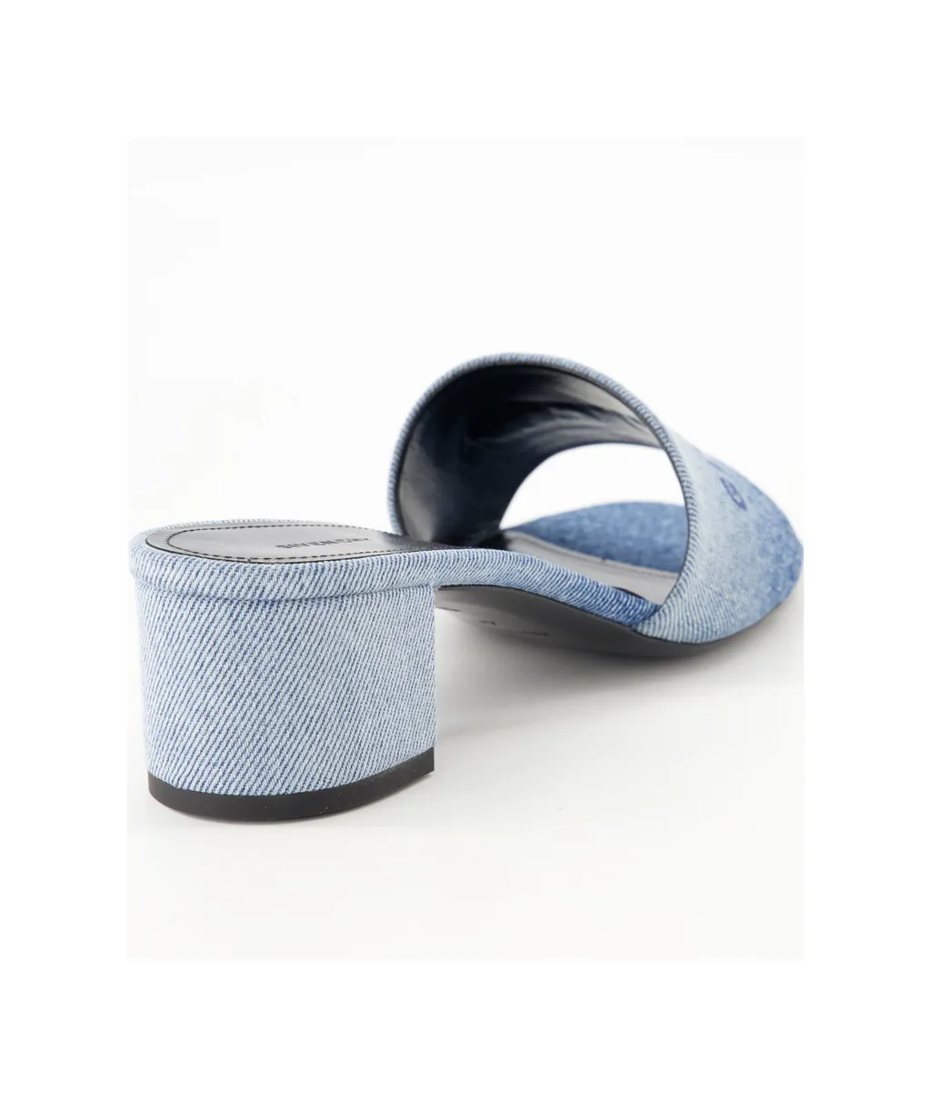 Logo Embroidered Denim Mules
