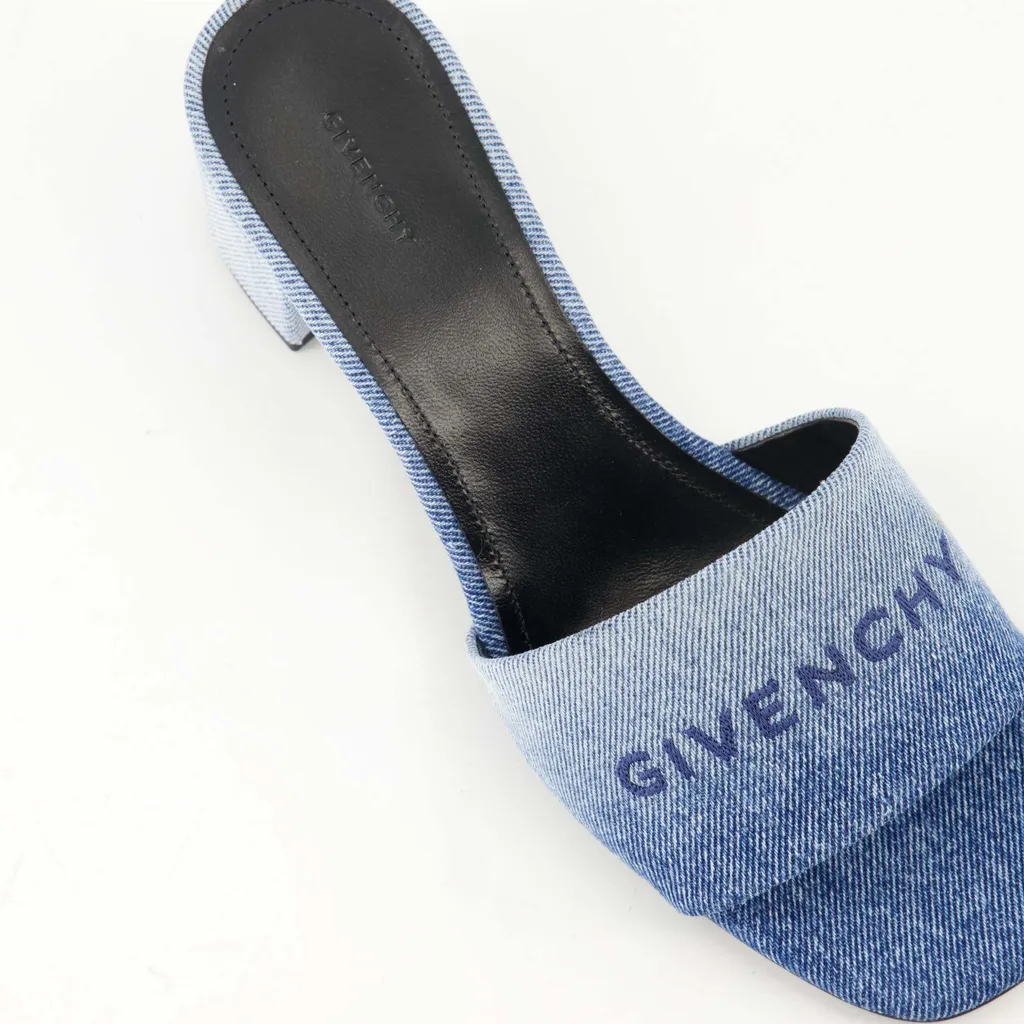 Logo Embroidered Denim Mules