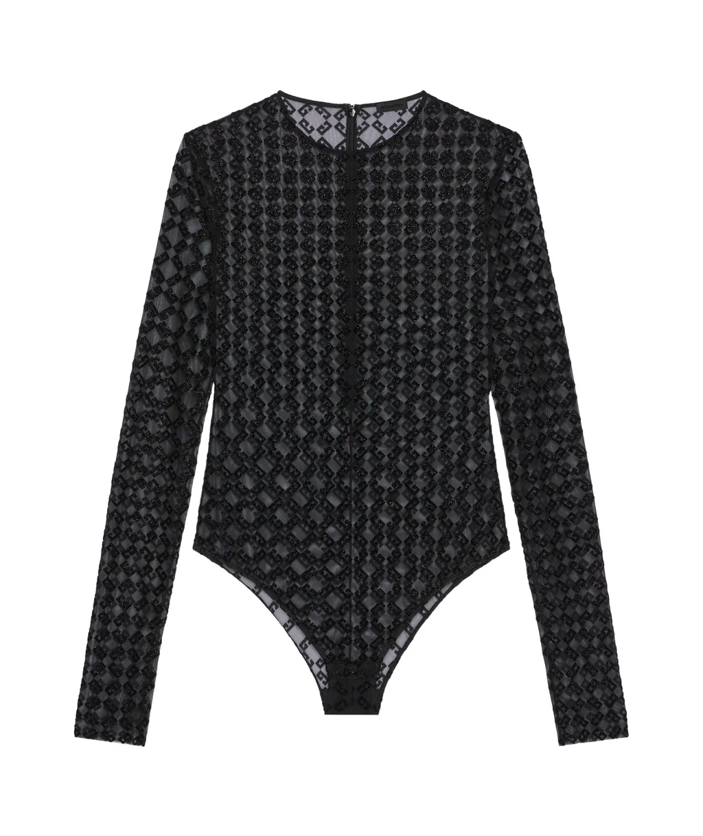 Monogrammed Sheer Long-Sleeve Top