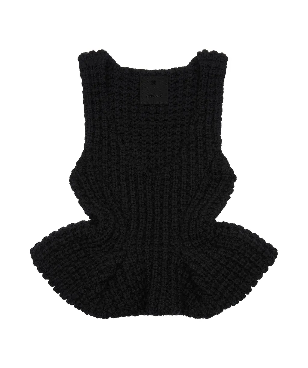 Slim Fit Peplum Top In Waffle Wool