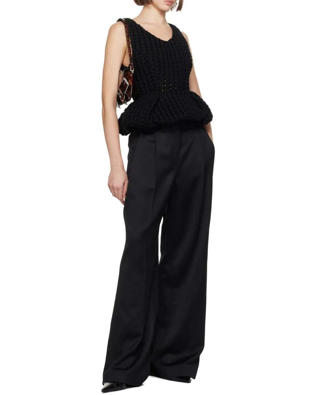 Slim Fit Peplum Top In Waffle Wool