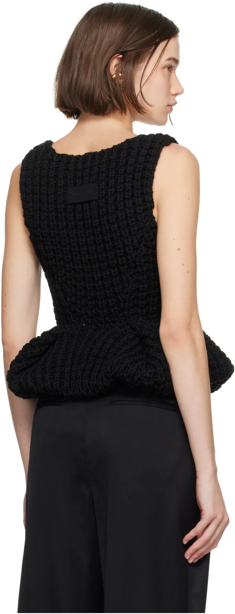 Slim Fit Peplum Top In Waffle Wool