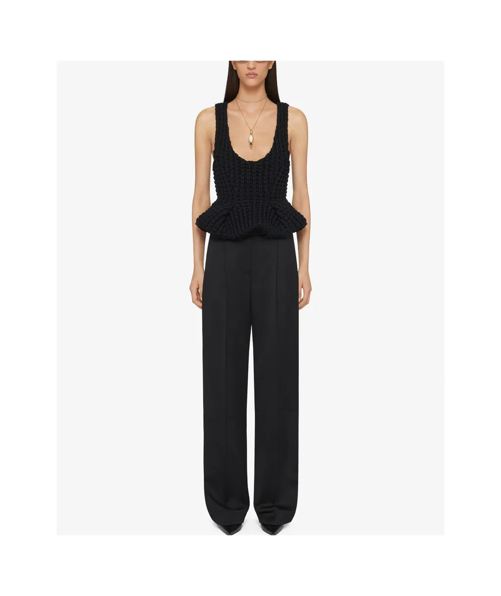 Slim Fit Peplum Top In Waffle Wool