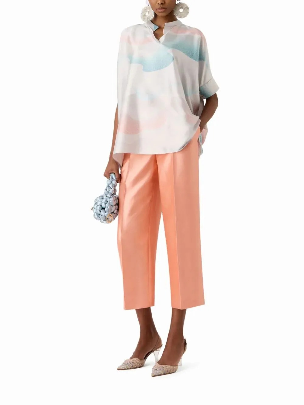 High-Waisted Cropped Silk Trousers