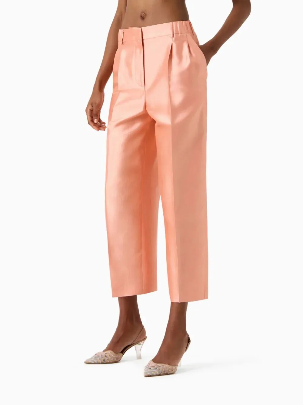 High-Waisted Cropped Silk Trousers