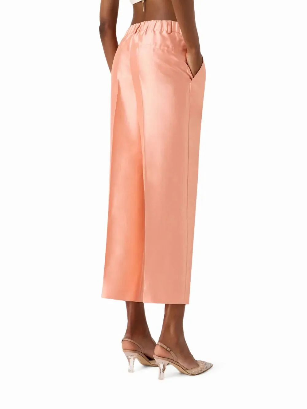 High-Waisted Cropped Silk Trousers