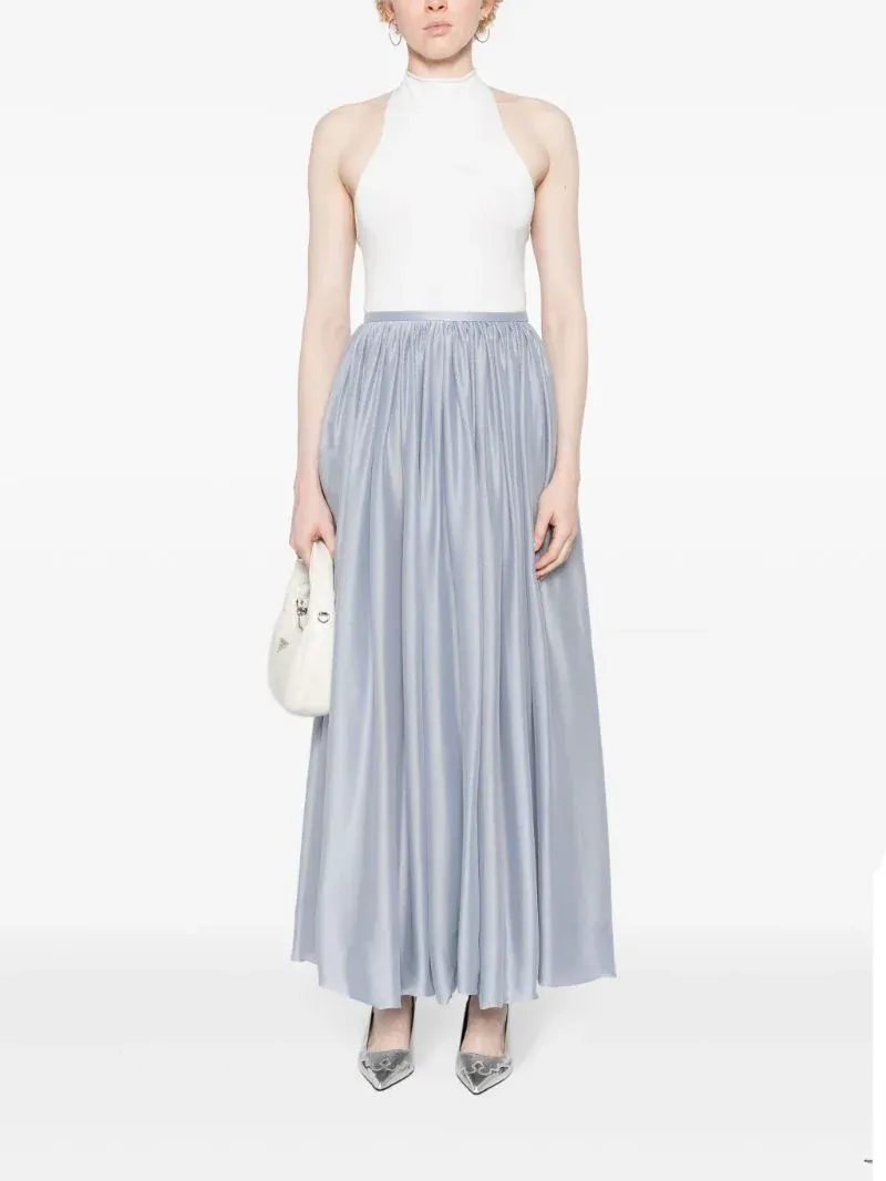 Ruched Satin Maxi Skirt