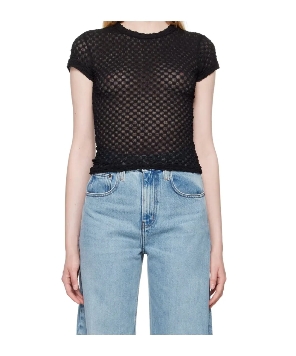Mesh Lace Round-Neck Top