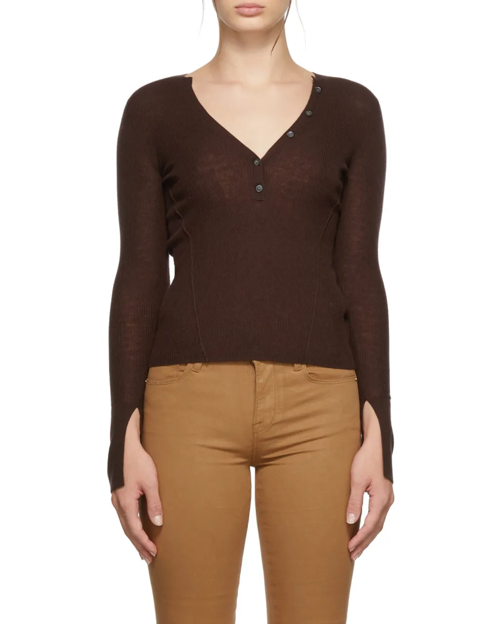 Decorative-Button Wool-Blend Knit Top
