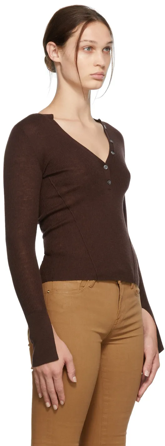 Decorative-Button Wool-Blend Knit Top