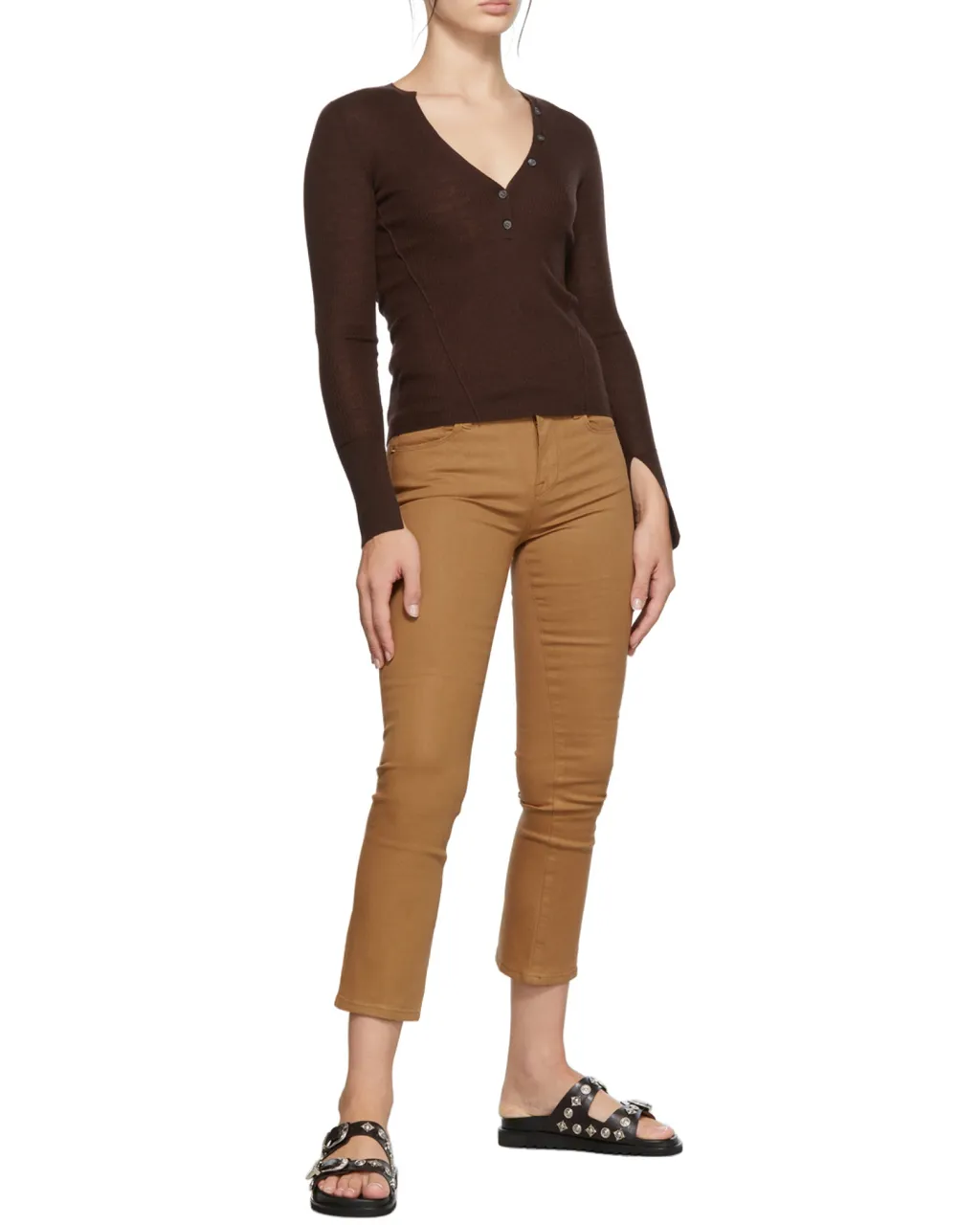 Decorative-Button Wool-Blend Knit Top