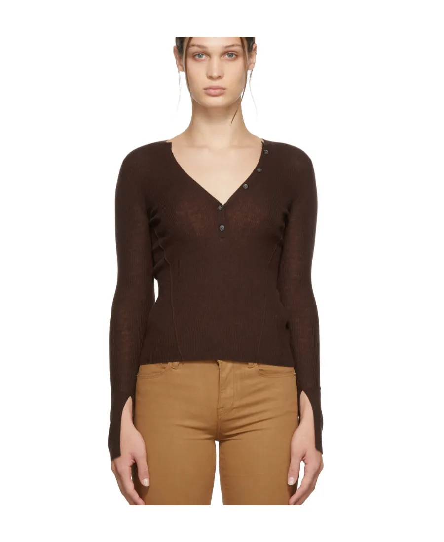 Decorative-Button Wool-Blend Knit Top
