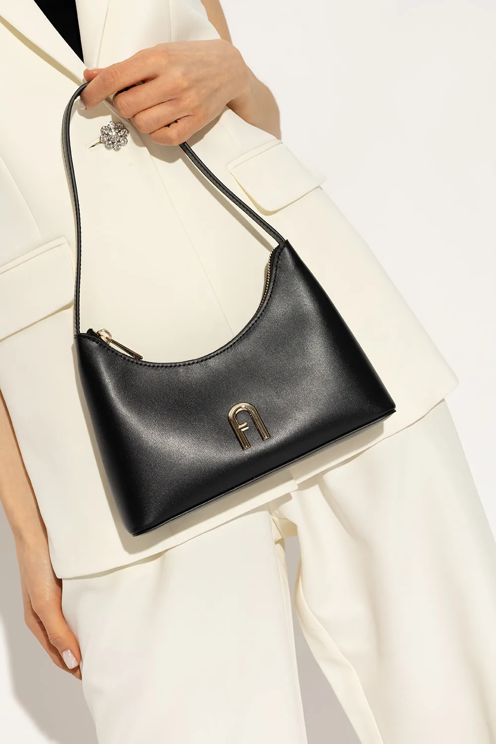 Logo Plaque Leather Shoulder Bag