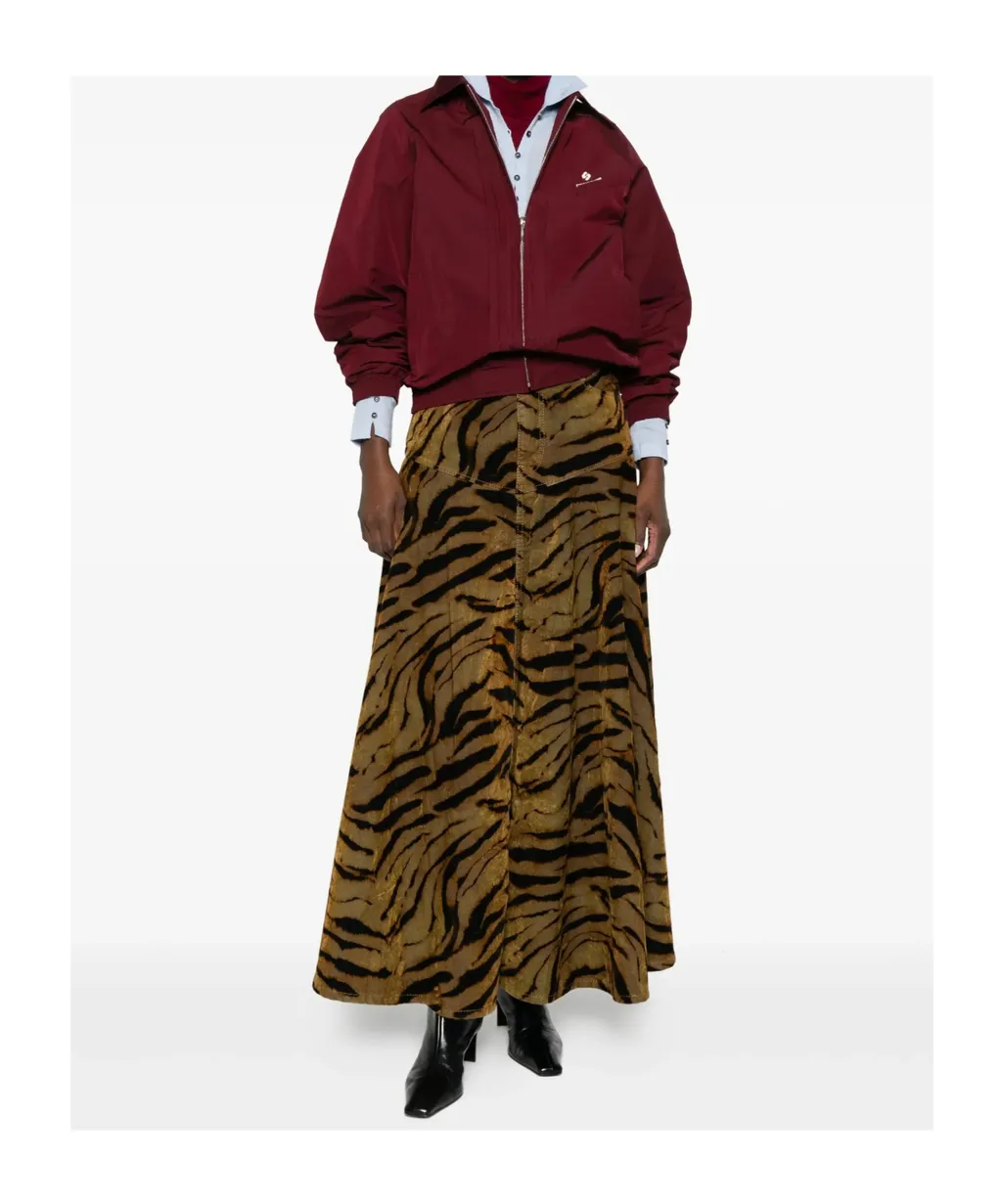Tiger-Print Denim Maxi Skirt
