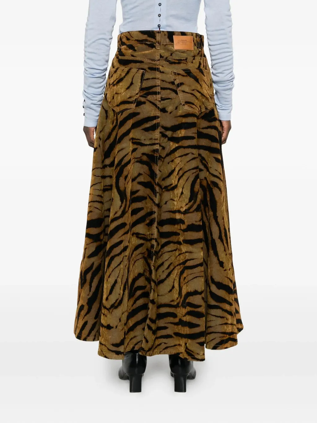 Tiger-Print Denim Maxi Skirt