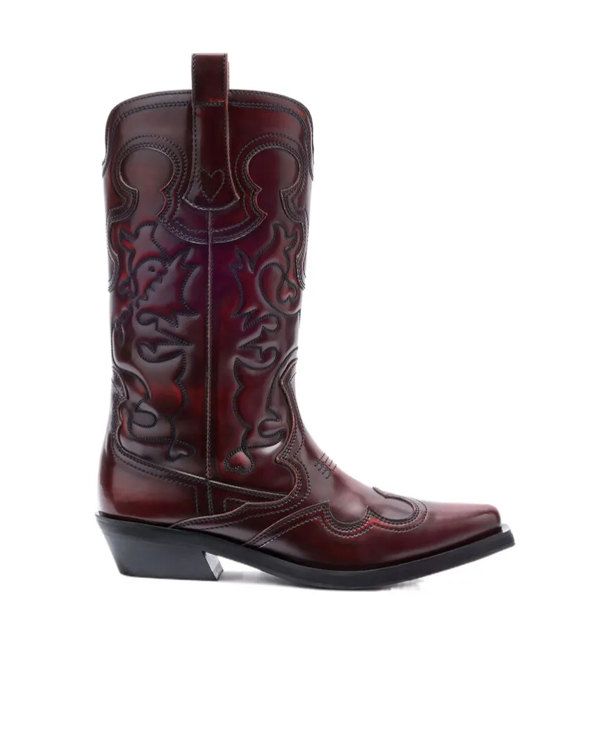 Mid Shaft Embroidered Western Boots