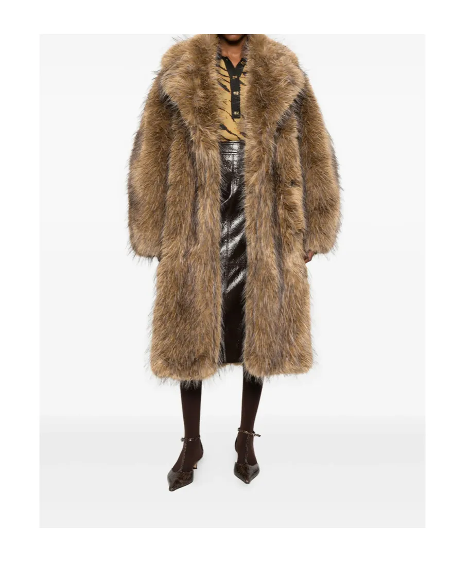 Notched-Lapel Faux-Fur Coat
