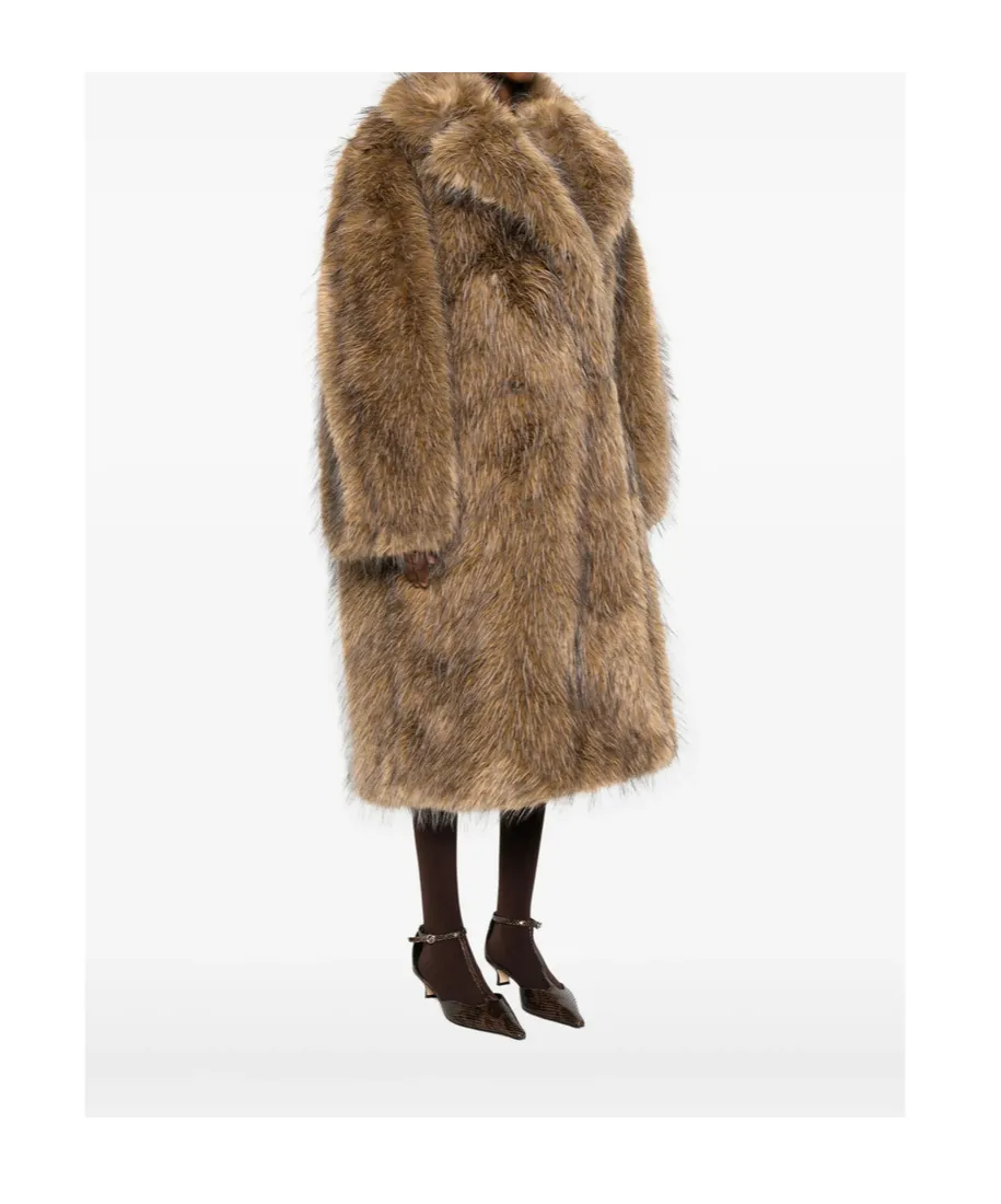 Notched-Lapel Faux-Fur Coat